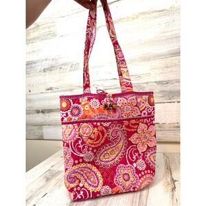 Vera Bradley Pink Multi Paisley Quilted Shoulder Tote Beach Summer Bag NEW
